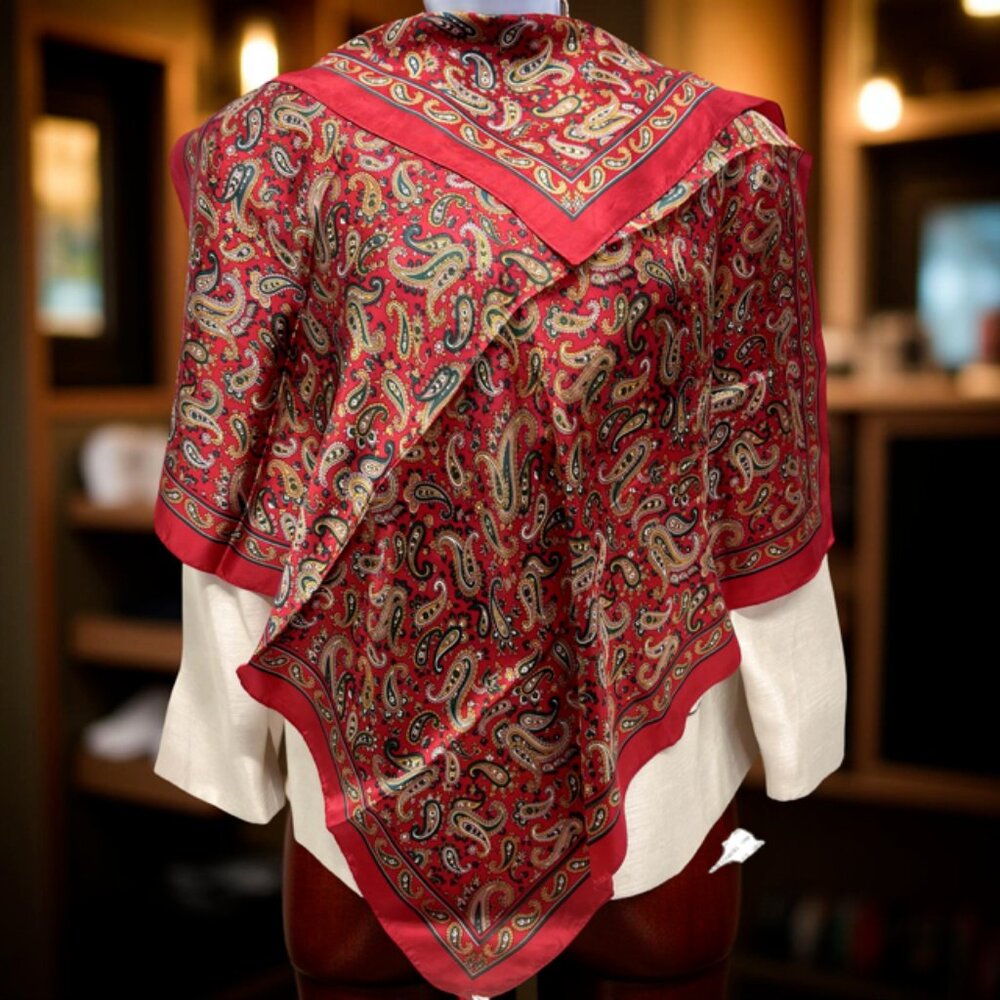 Slick Shine by Michell Klein Paris Silk Scarf 31"31" Bright red green yellow(24 - Picture 2 of 7